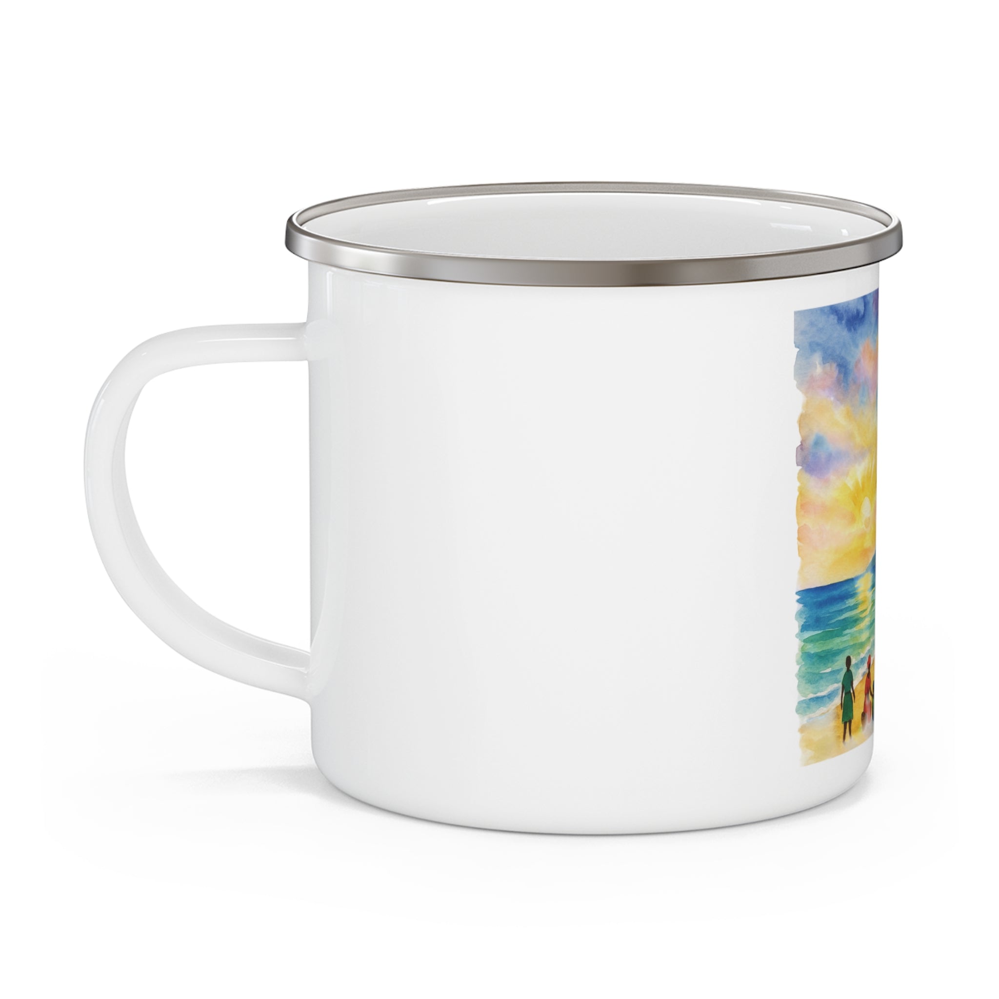 Tropical Enamel Camping Mug, Beach Scene Travel Mug, Outdoor Adventure Gift, Camping Essential, Summer Sipware, Fun Beach Lover's Cup