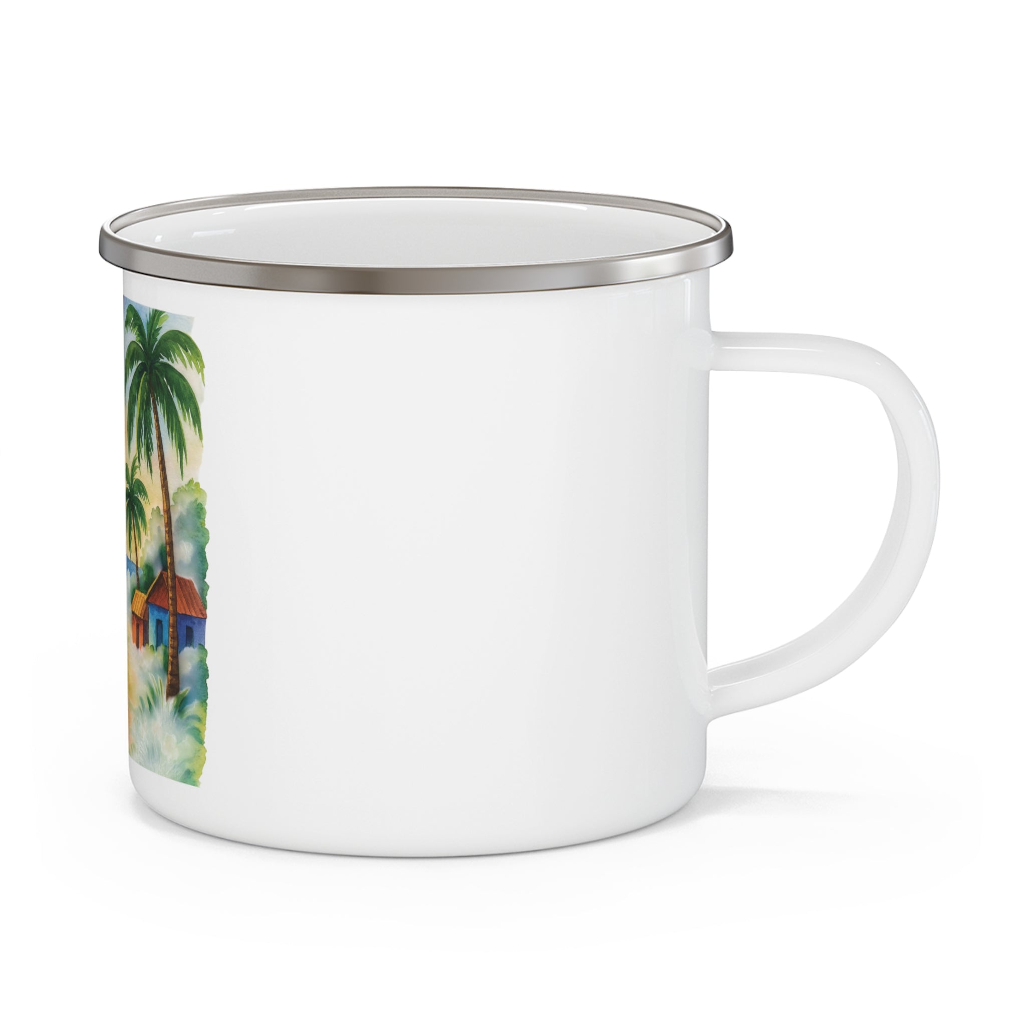 Tropical Enamel Camping Mug, Beach Scene Travel Mug, Outdoor Adventure Gift, Camping Essential, Summer Sipware, Fun Beach Lover's Cup