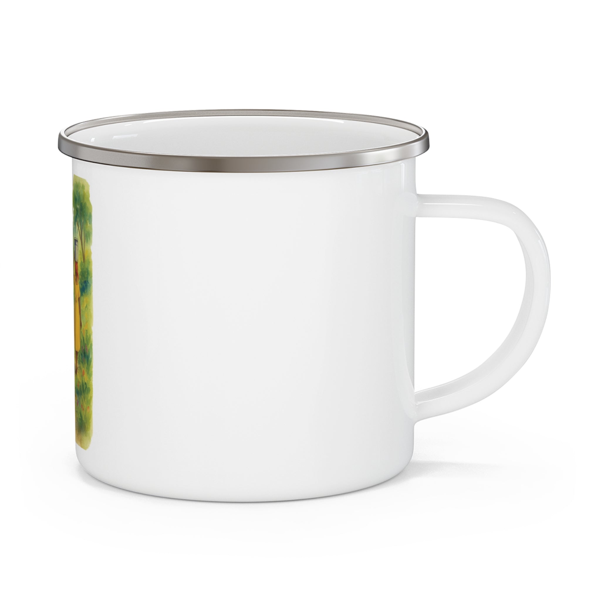 Rustic Enamel Camping Mug with Nature Design, Outdoor Coffee Cup, Gift for Adventurers, Campfire Mug, Travel Mug, Hiking