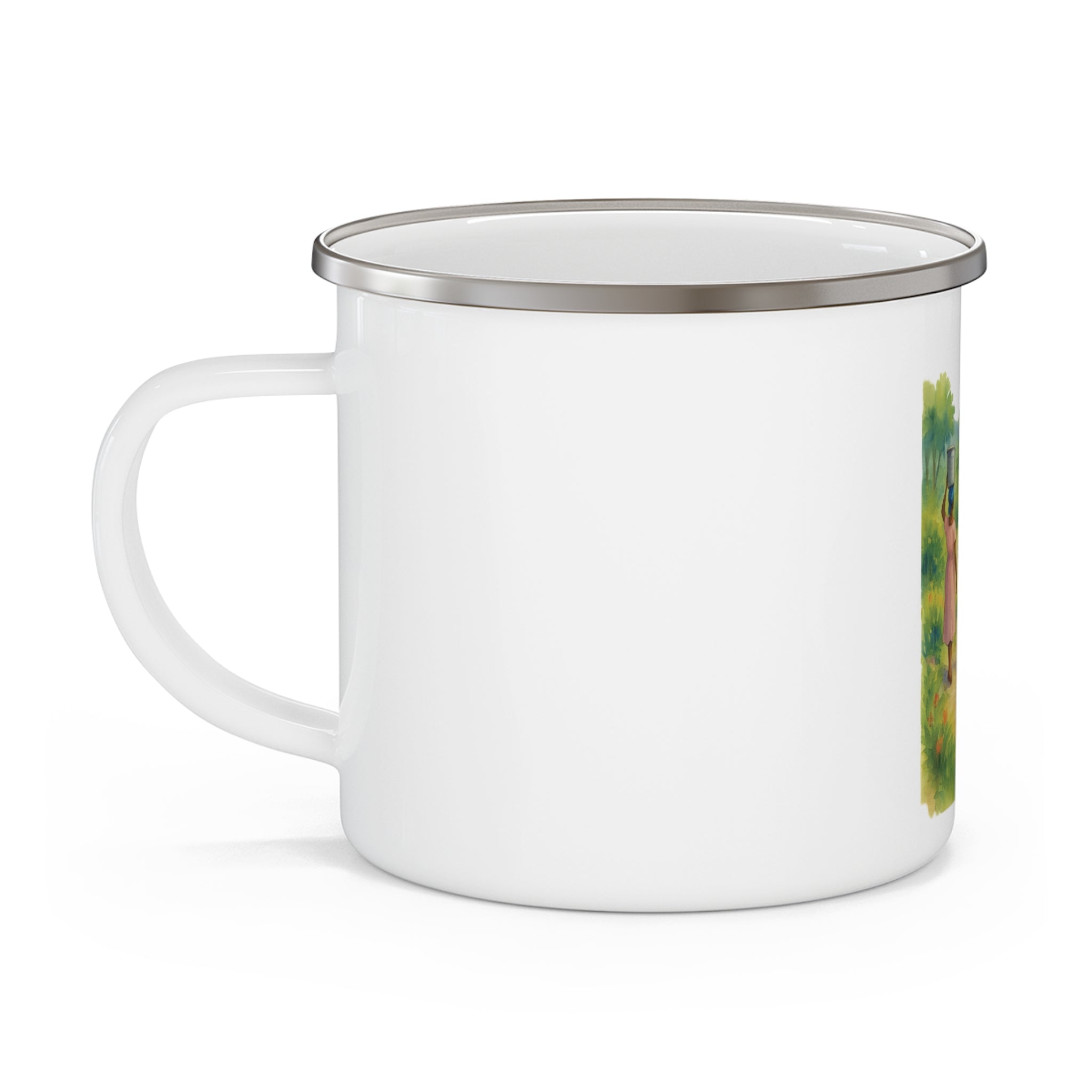 Rustic Enamel Camping Mug with Nature Design, Outdoor Coffee Cup, Gift for Adventurers, Campfire Mug, Travel Mug, Hiking