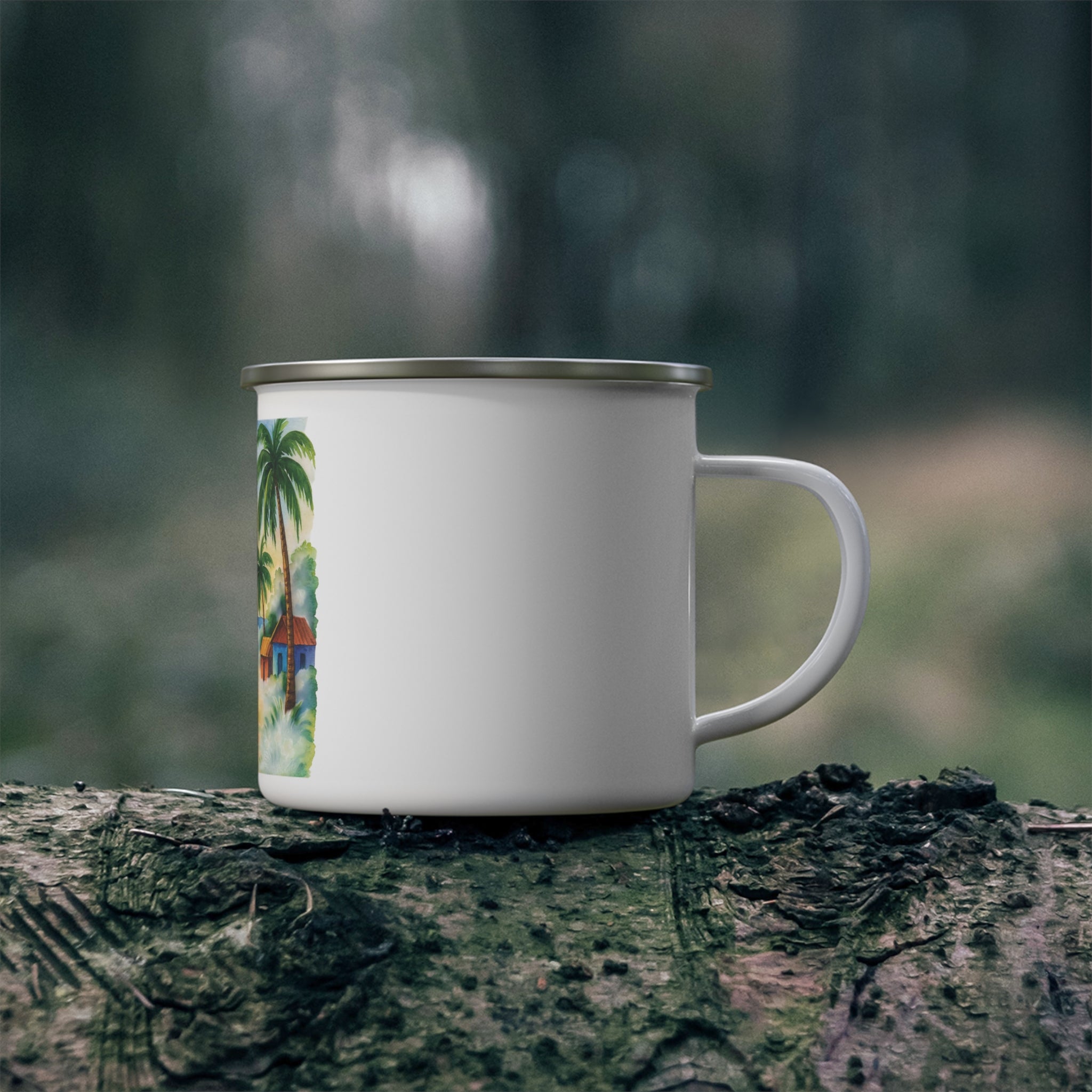 Tropical Enamel Camping Mug, Beach Scene Travel Mug, Outdoor Adventure Gift, Camping Essential, Summer Sipware, Fun Beach Lover's Cup