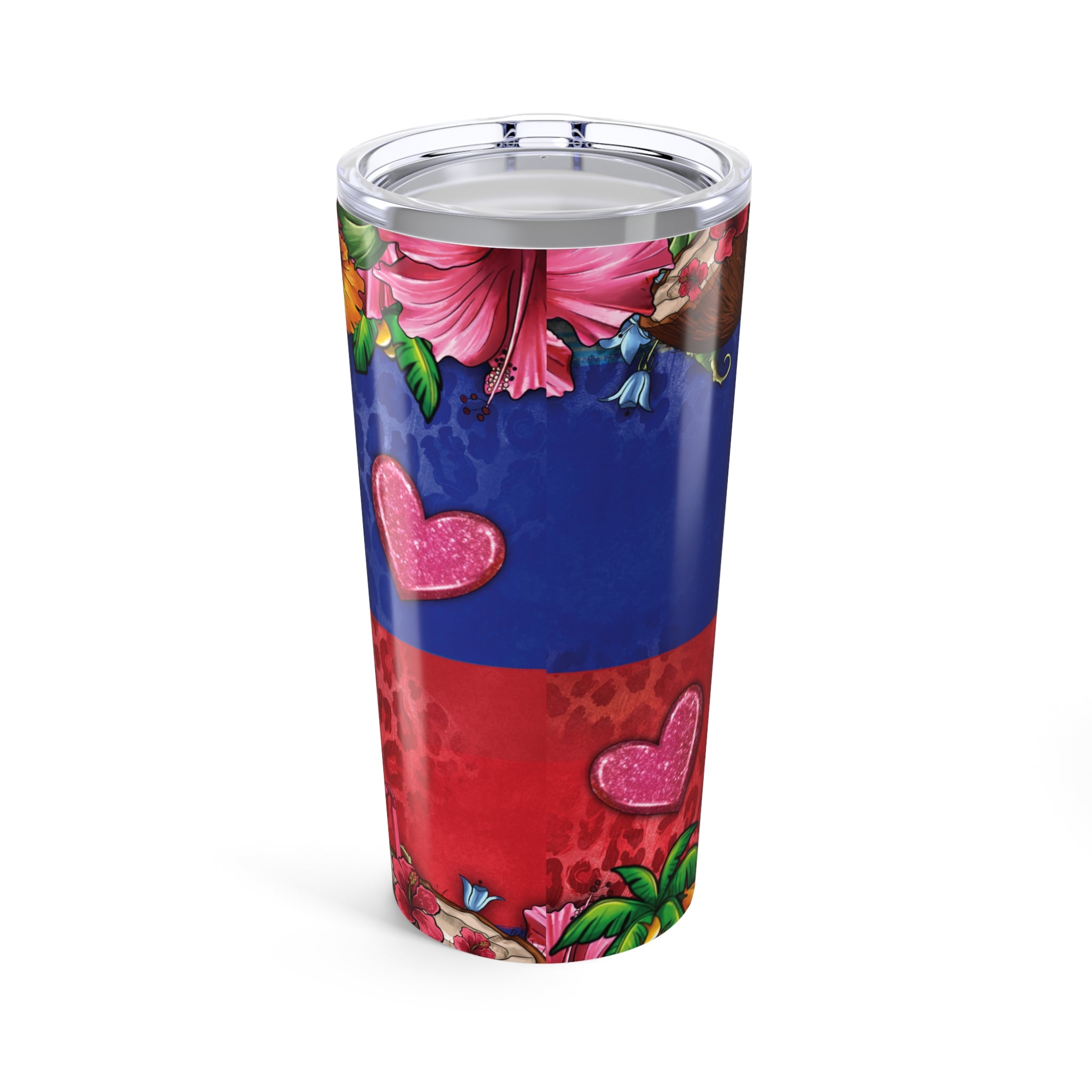 Colorful Haitian Flag Tumbler - 20oz Insulated Travel Mug with Floral Design