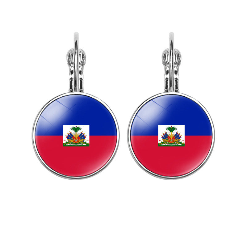 Haiti national flag round earrings